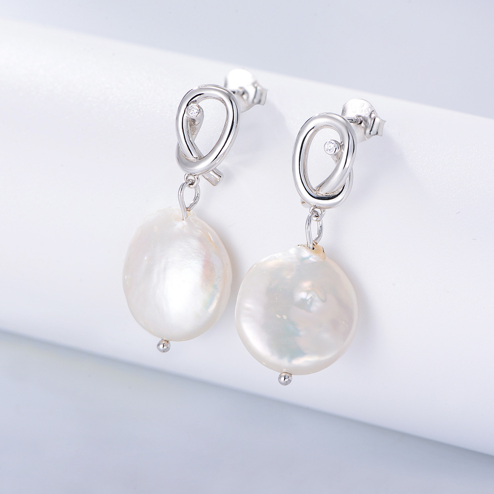 Drop-shaped natural pearl handmade series S925 sterling silver earrings-BilngRunway