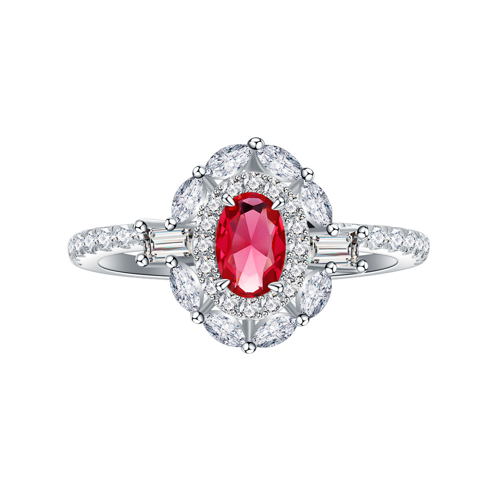 Oval Synthetic Ruby S925 Sterling Silver Ring-BlingRunway