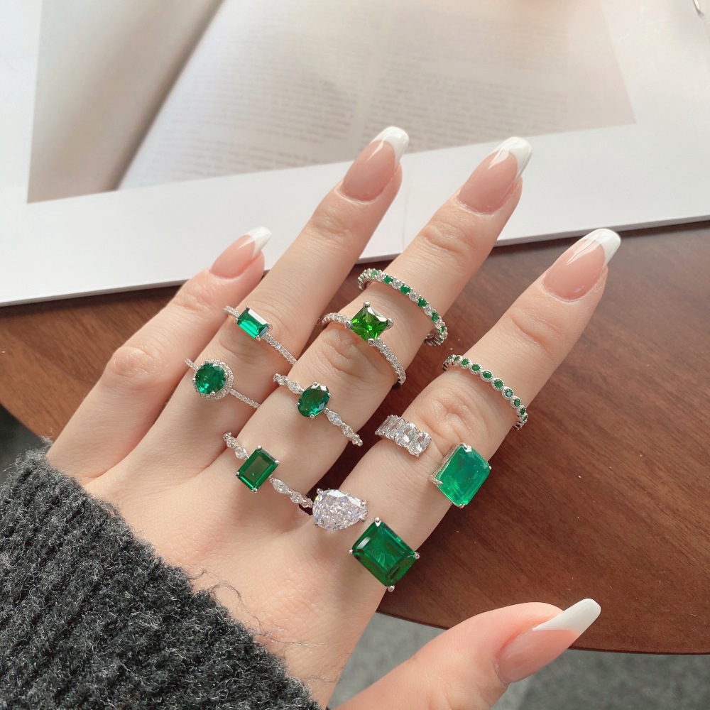 Faux Emerald S925 Sterling Silver Ring Collection-BlingRunway