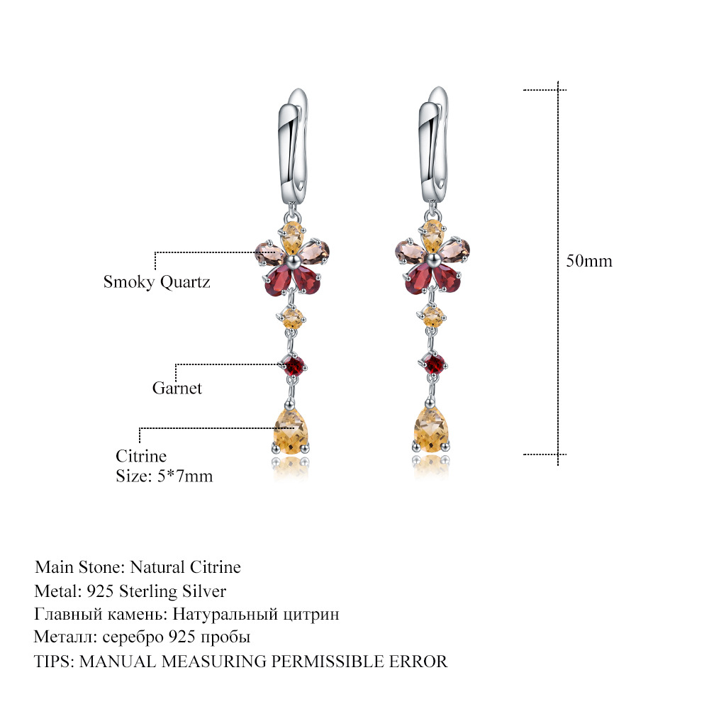 Natural Gemstone Sunflower Design S925 Sterling Silver Earrings-BlingRunway