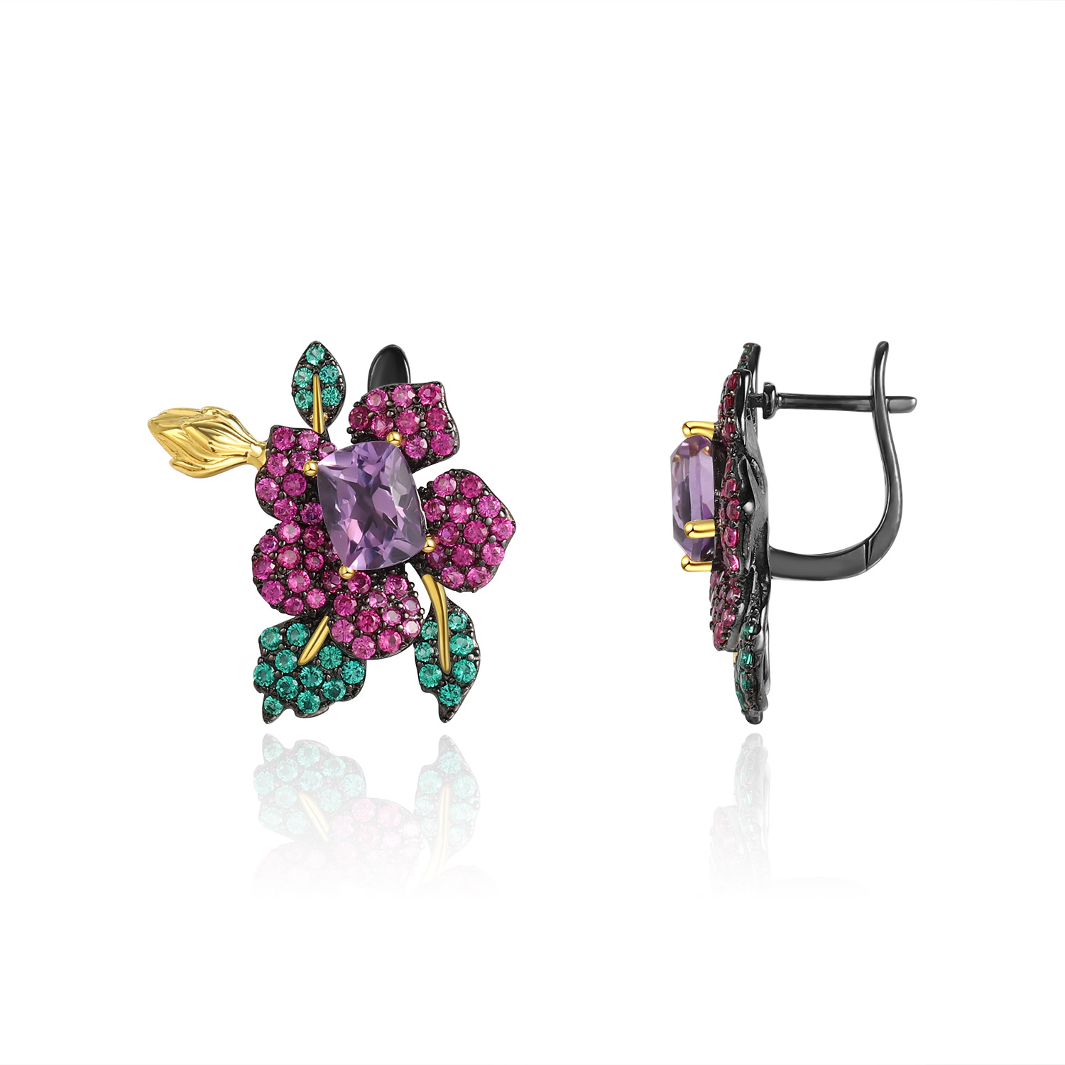 Natural gemstones, natural floral design S925 sterling silver earrings-BlingRunway