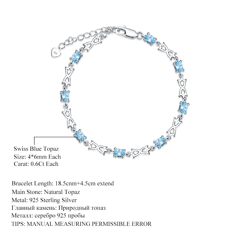 Flower Design S925 Silver Inlaid Natural Topaz Bracelet-BlingRunway