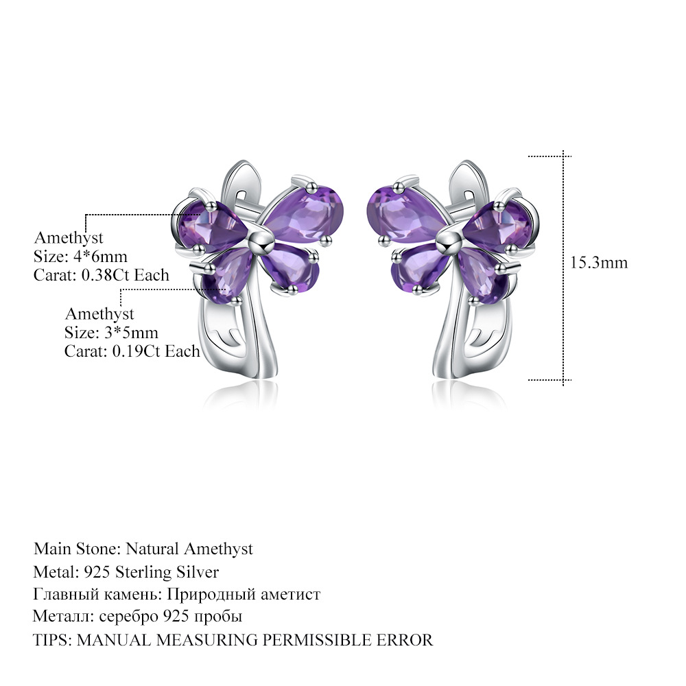 Butterfly Flower Design S925 Silver Inlaid Natural Amethyst Earrings-BlingRunway
