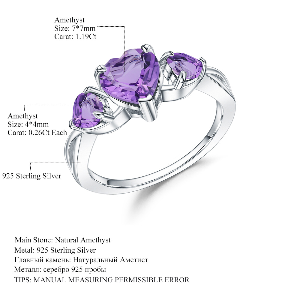 Natural Gemstone Heart Design S925 Sterling Silver Ring-BlingRunway
