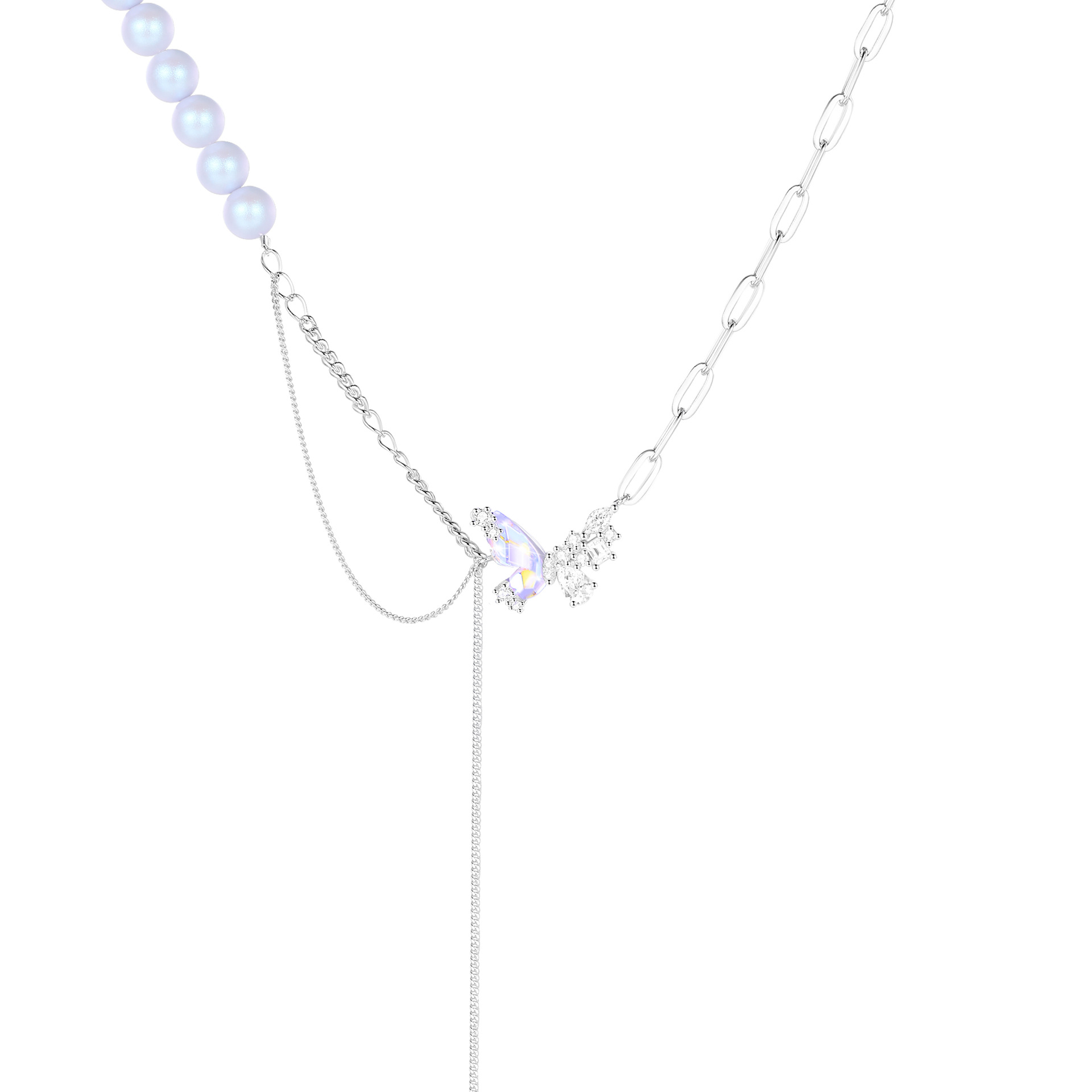 S925 Sterling Silver Pearl Stitching Aurora Butterfly Necklace Spice Girls Advanced Sense Clambone Chain-BilngRunway