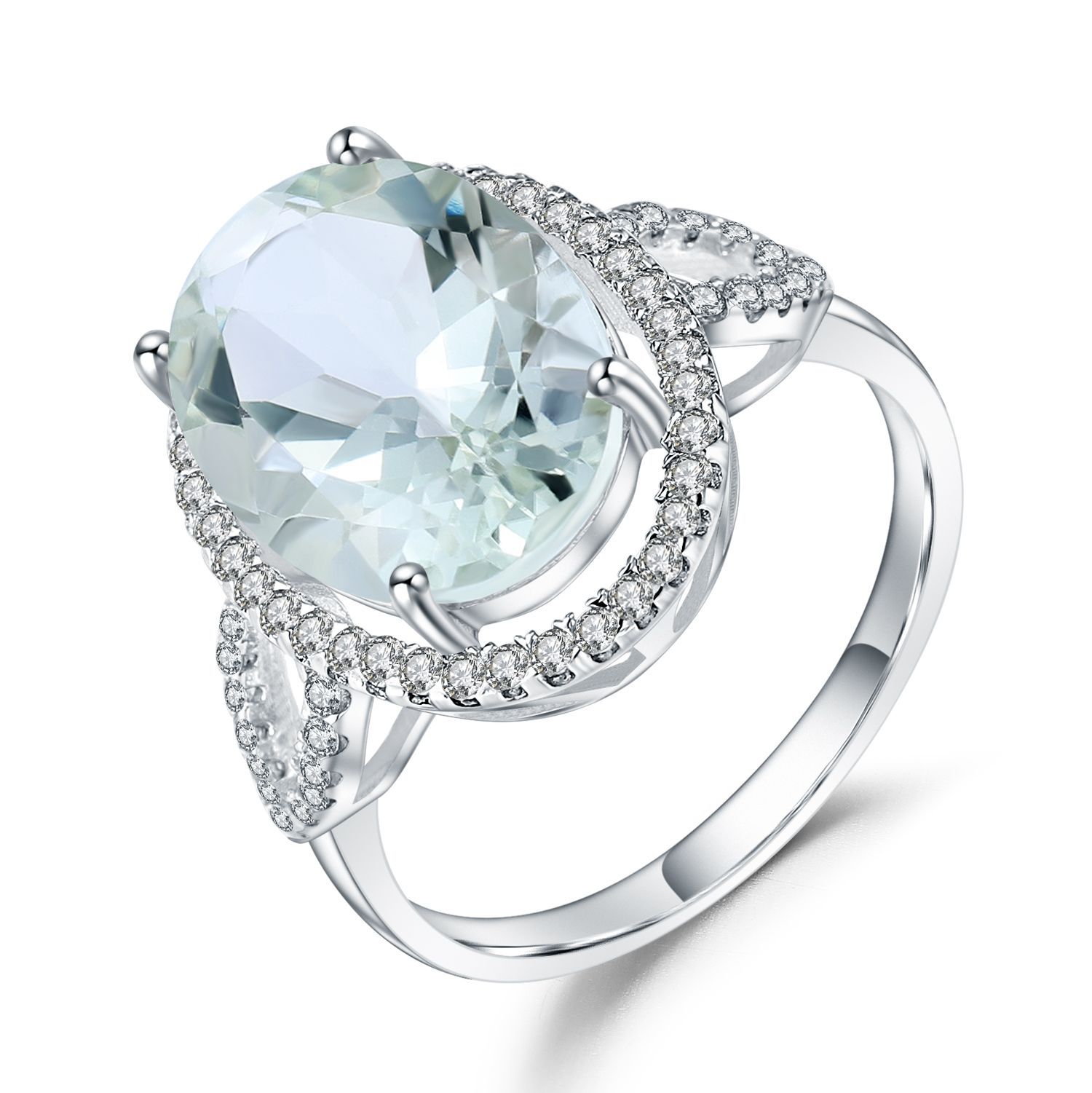 Micro-inlaid Classic Design S925 Sterling Silver Inlaid Natural Green Amethyst Ring-BlingRunway