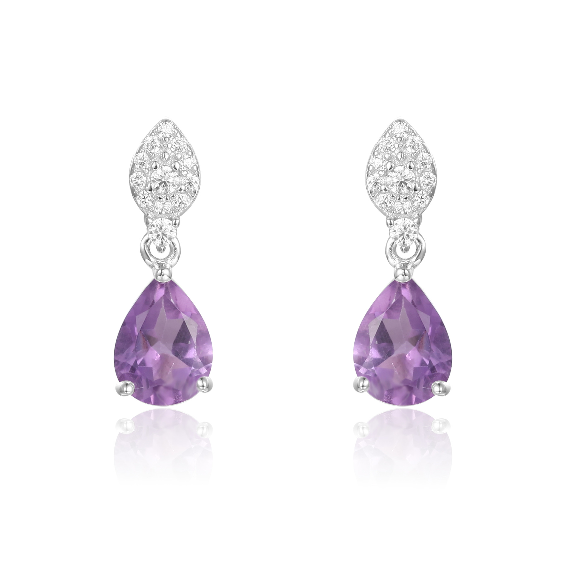 Purple Drop-shaped S925 Sterling Silver Amethyst Earrings-BlingRunway