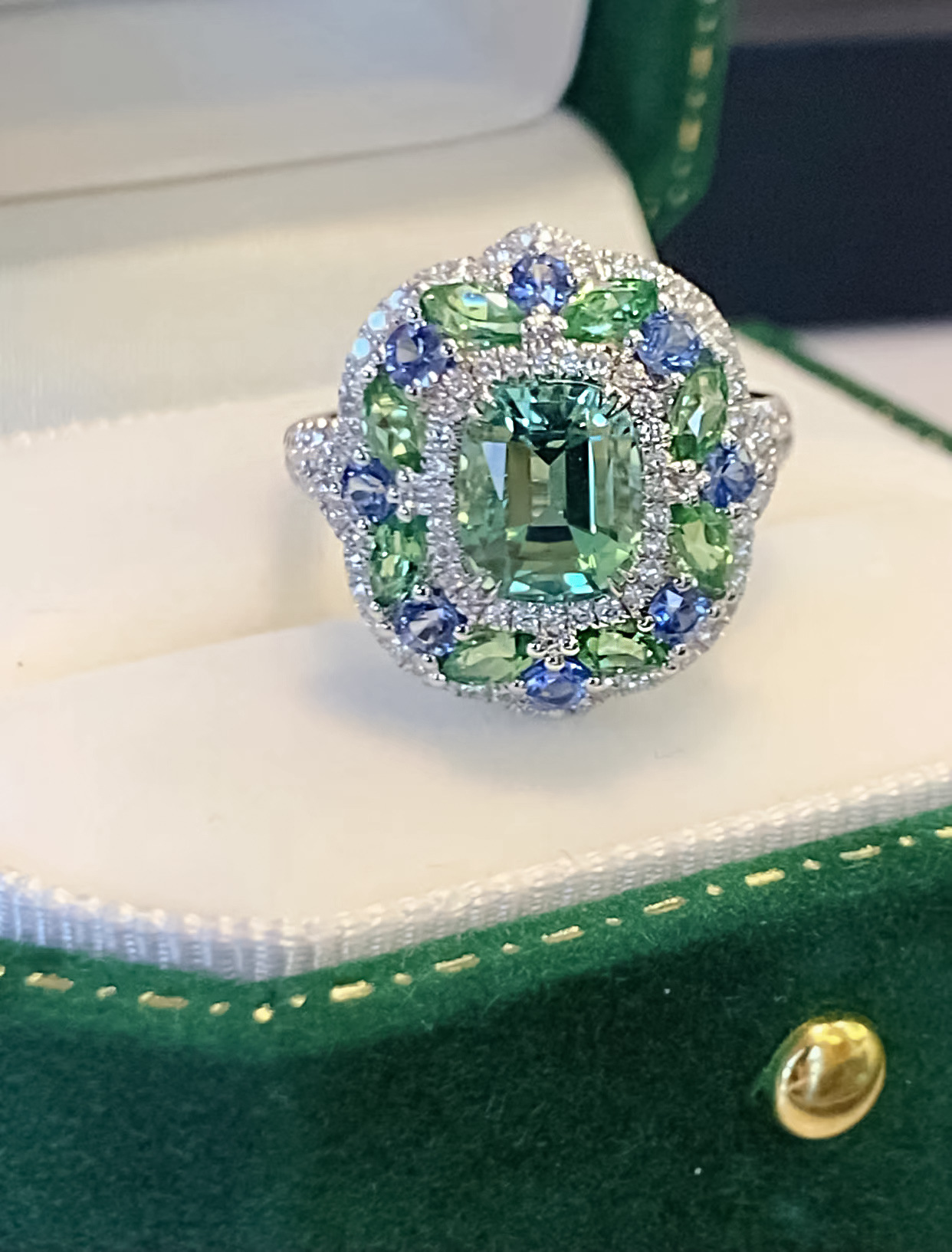 Luxury Inlaid Synthetic Square Emerald S925 Sterling Silver Ring-BlingRunway