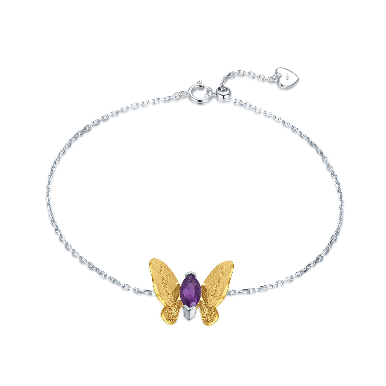 Garden Design Elegant Treasure Butterfly Shape S925 Silver Natural Amethyst Bracelet-BlingRunway