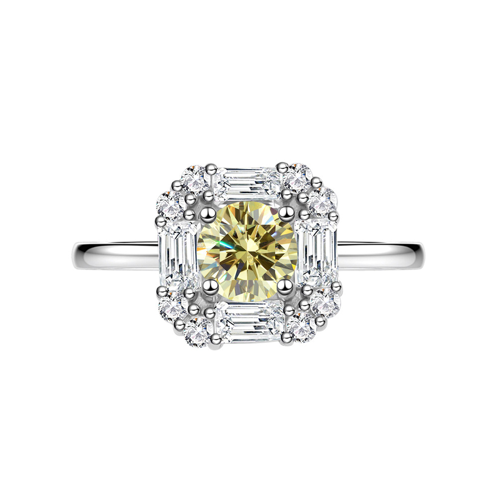 Square Setting Round 7mm Yellow Gemstone 925 Silver Cocktail Ring-BlingRunway