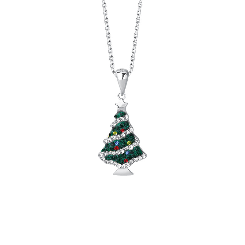 Colorful Zircon Christmas Tree S925 Sterling Silver Necklace