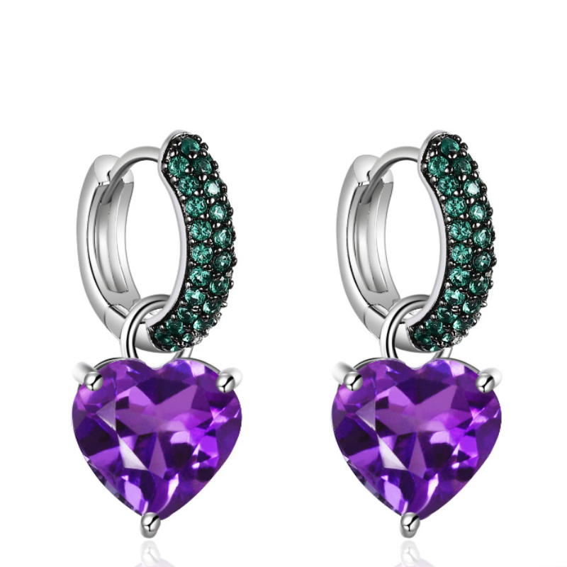 Natural gemstone heart shaped pendant S925 sterling silver earrings-BlingRunway
