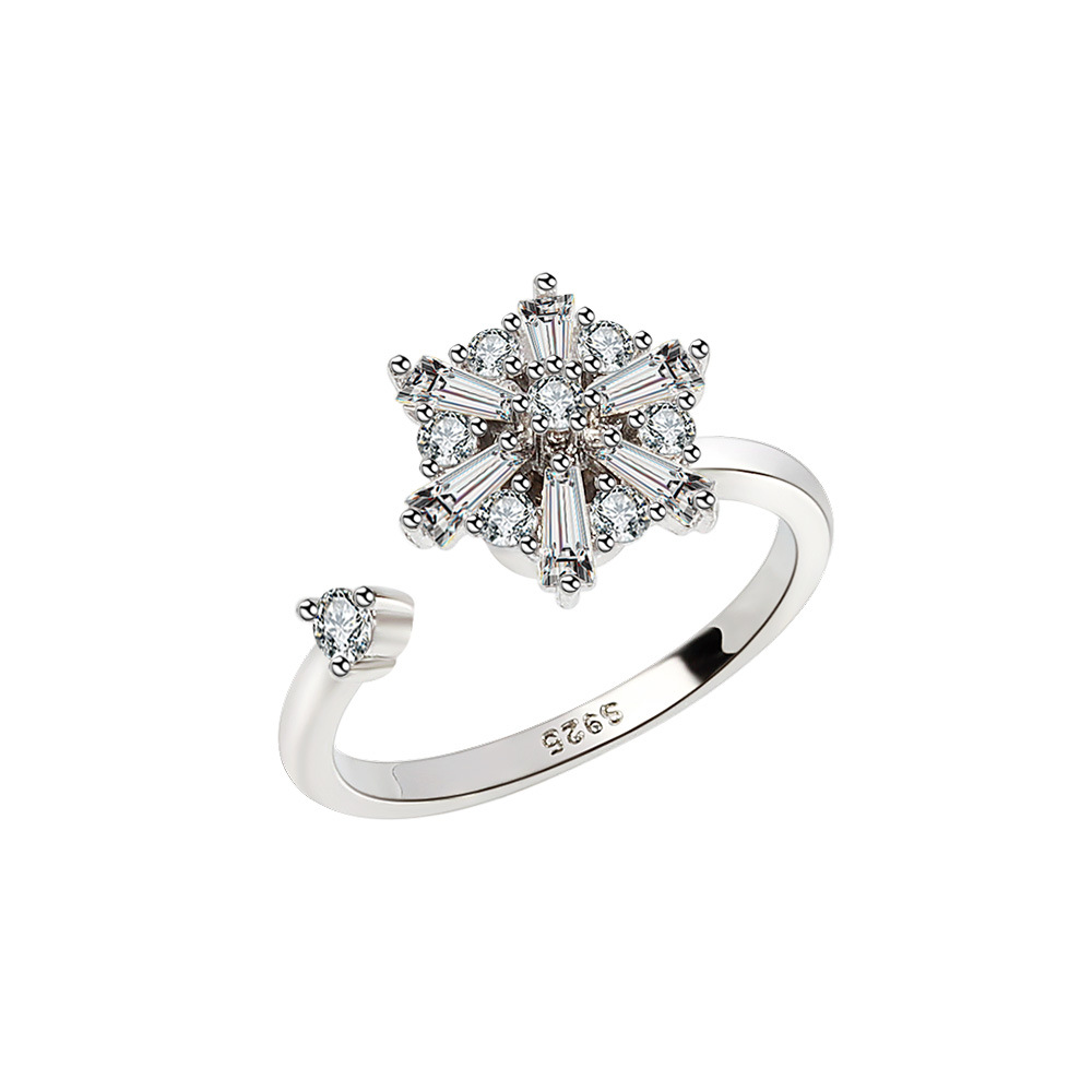 Tiktok Jewelry Rotating Zircon Snowflake Handmade Silver Ring-BlingRunway