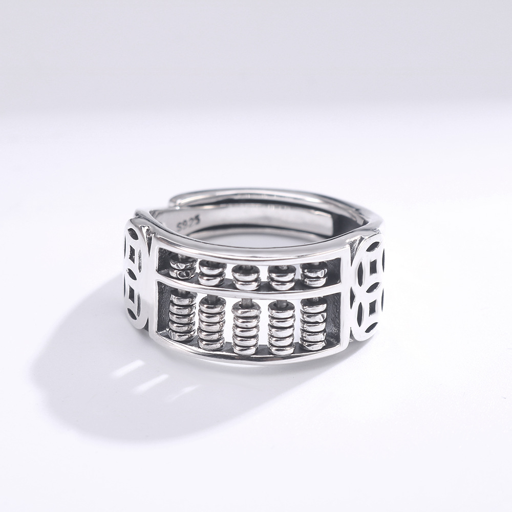Chinese style good luck abacus handmade S925 sterling silver ring-BilngRunway