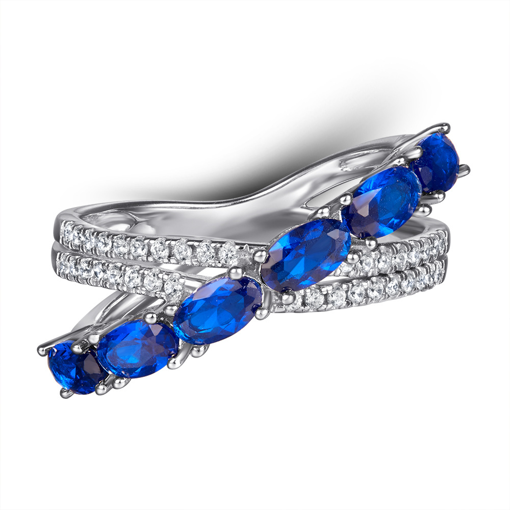 Bling Runway Cross 925 sterling handmade silver ring with blue gemstone -BlingRunway