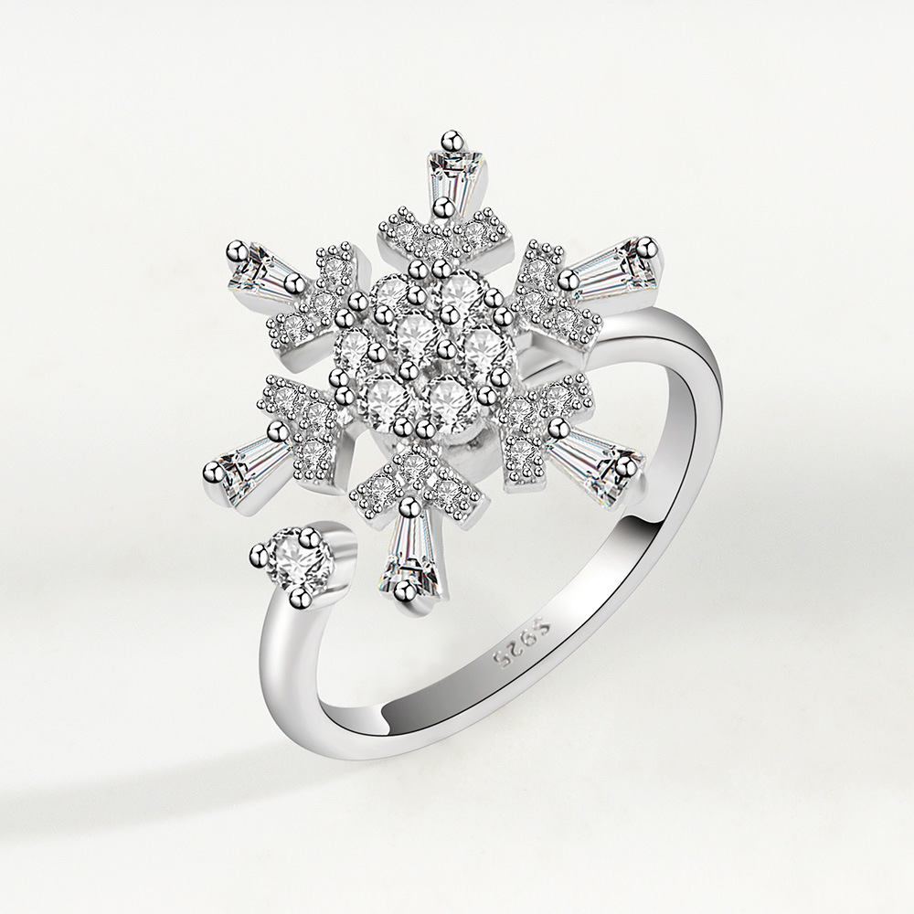 Tiktok Jewelry Rotating Snowflake Handmade Silver Ring-BilngRunway
