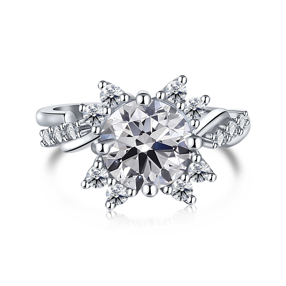 Snowflake Inlaid 5A Zircon Handmade Silver Ring-BlingRunway