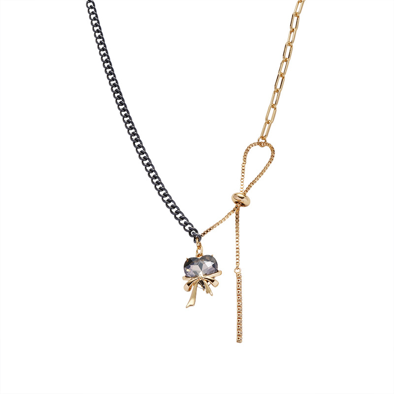 Black Gold Contrast Cut Heart Pendant Necklace-BilngRunway