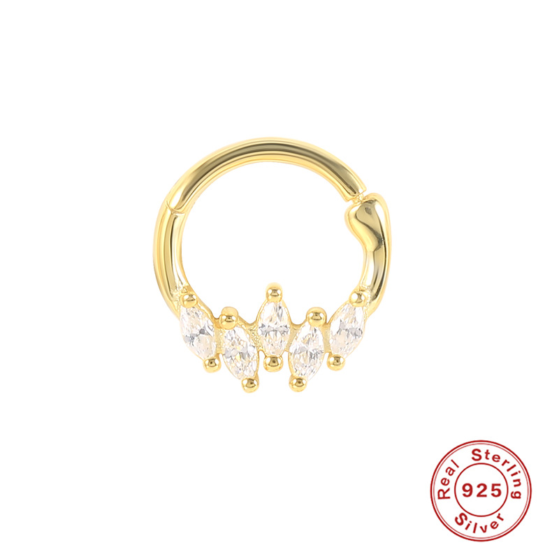 Gold Plated Sterling Silver Nose Ring with Marquise Diamonds-BilngRunway