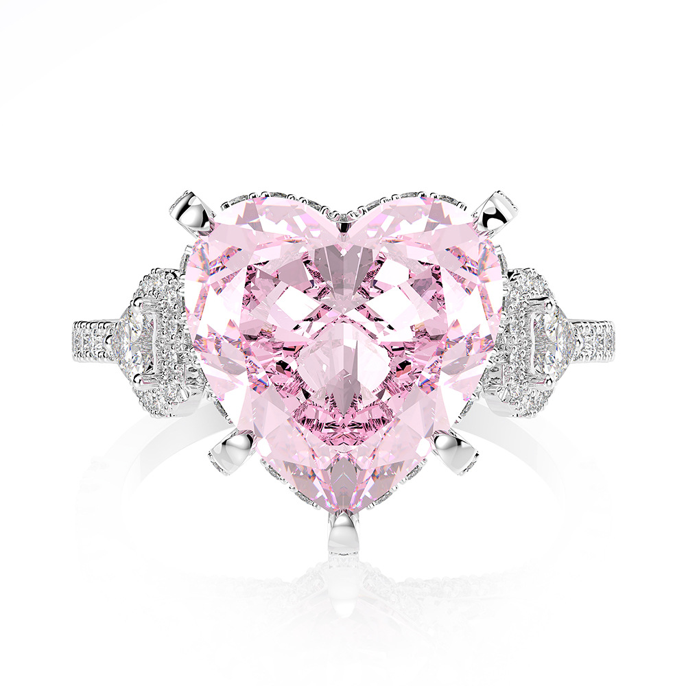 Pink Heart Zircon Handmade Silver Ring-BilngRunway
