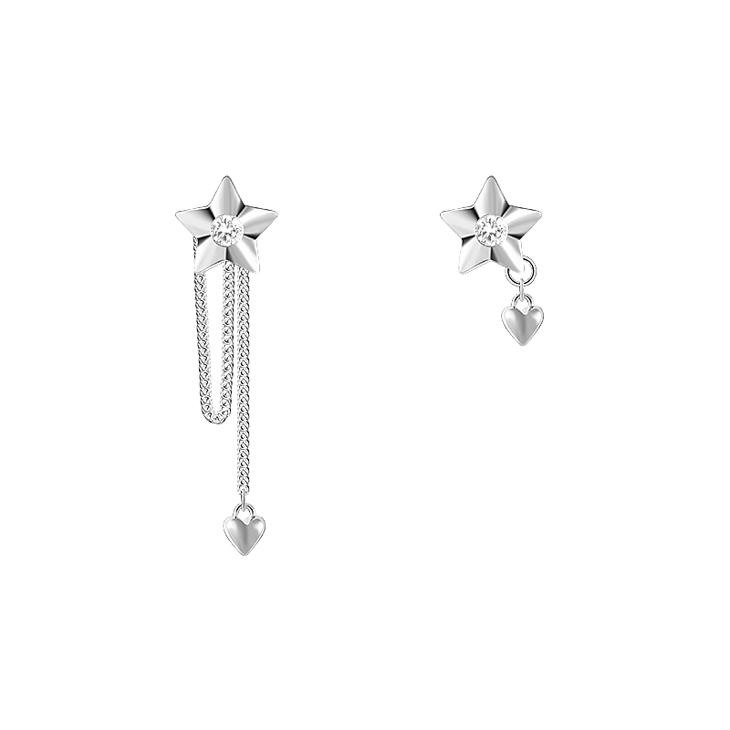 Bling Runway Exquisite Five-pointed Star Asymmetrical Tassel Heart Drop earrings-BlingRunway