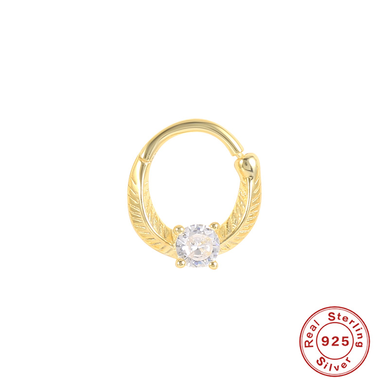 Feather Design Gold Plated Zircon S925 Sterling Silver Nose Ring-BilngRunway