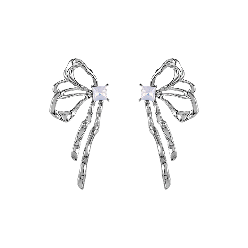 Bling Runway Exaggerated metal bow zircon earrings-BlingRunway