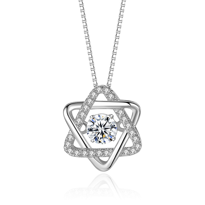 S925 Sterling Silver Pentagram Zircon Necklace-BlingRunway