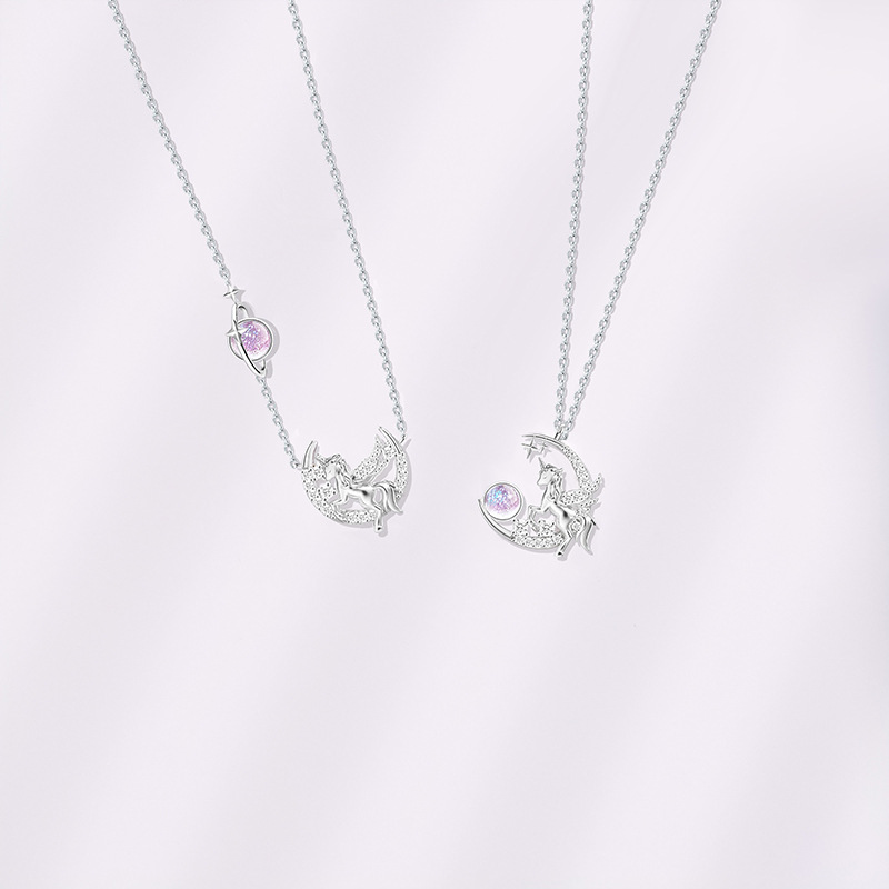 Aurora Series Star Unicorn Pendant S925 Sterling Silver Necklace