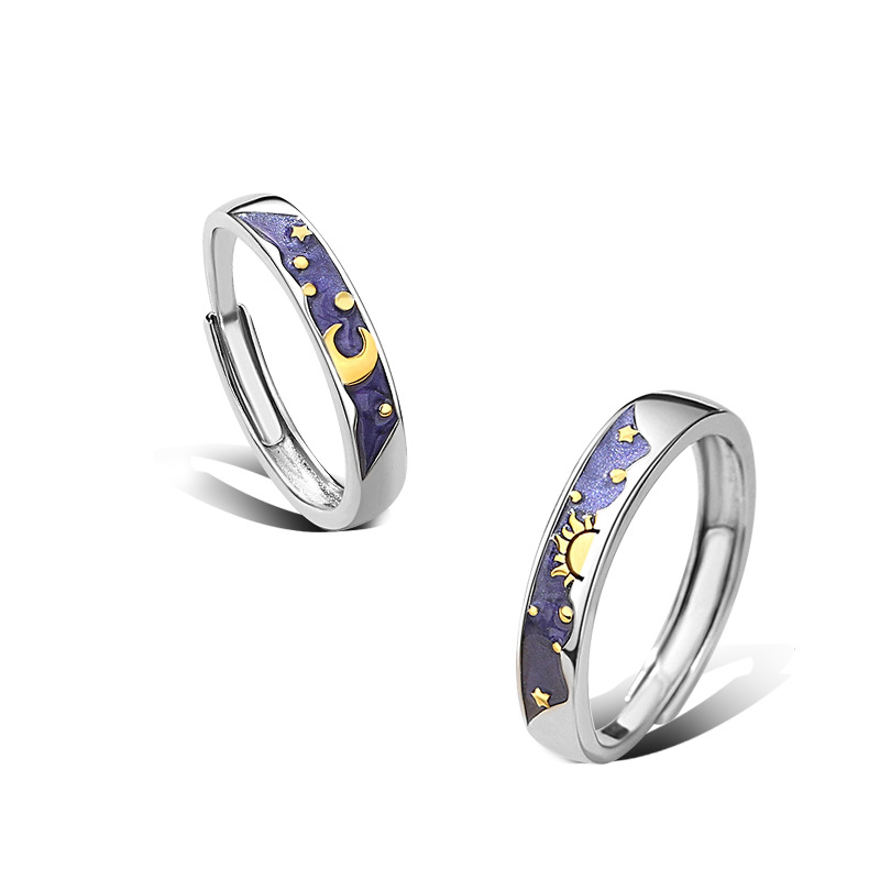 Sun and Moon Missing S925 Sterling Silver Couple Ring-BilngRunway