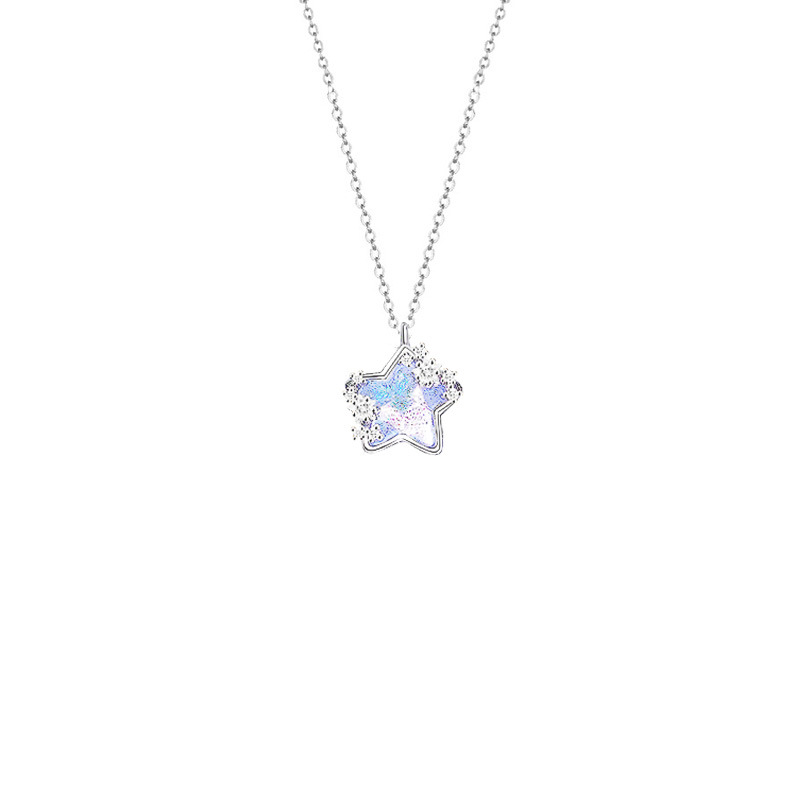 Aurora Series Classic Star Moon Pendant S925 Sterling Silver Necklace-BlingRunway