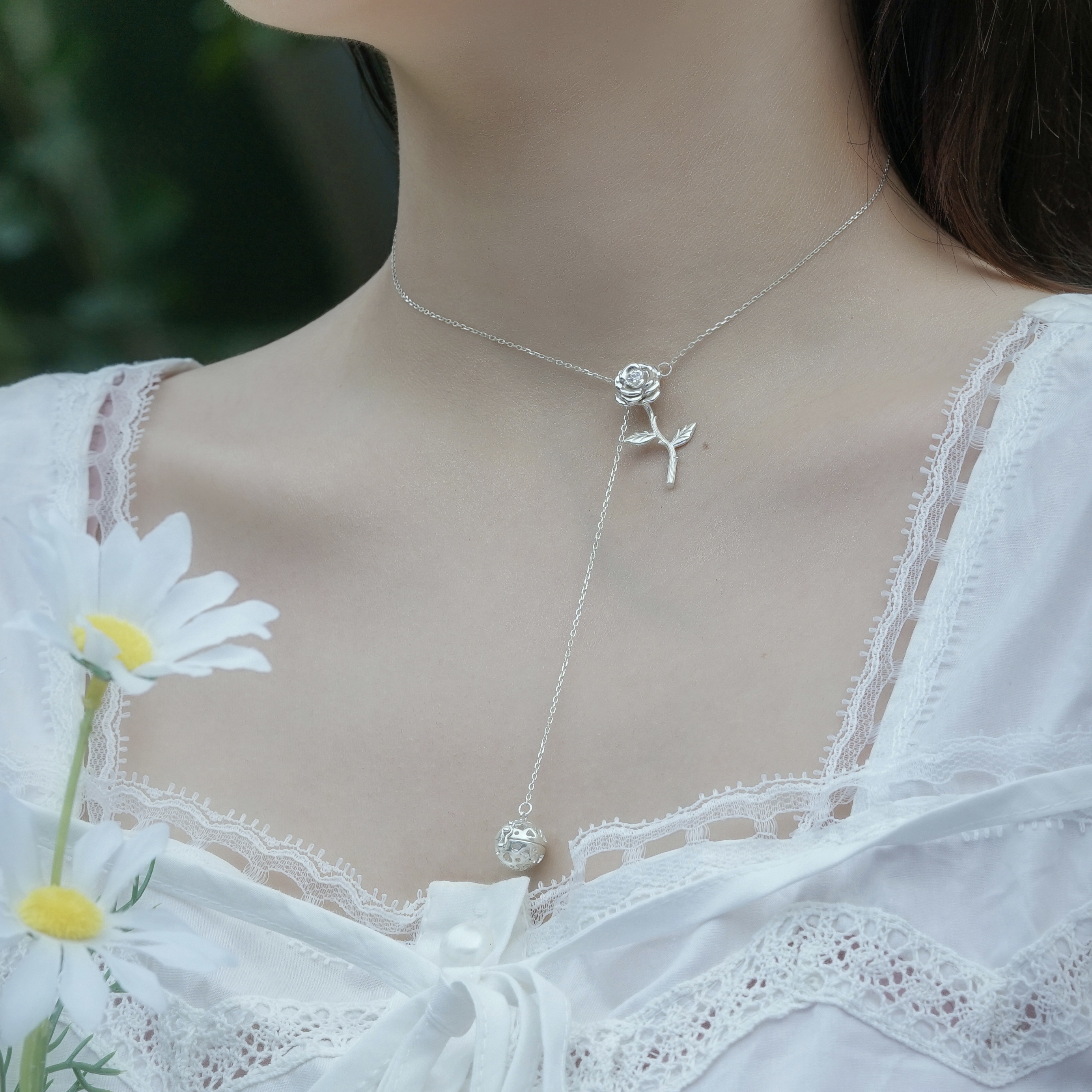 Rose Flower Handmade S925 Sterling Silver Necklace-BlingRunway