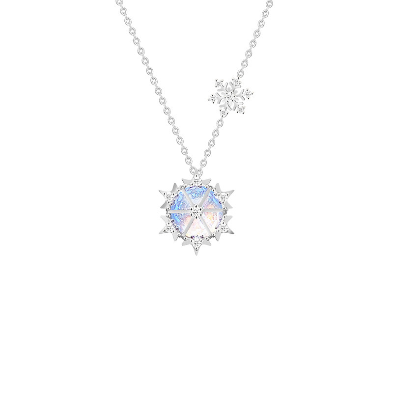 Aurora Collection Snowflake Pendant S925 Sterling Silver Necklace-BlingRunway