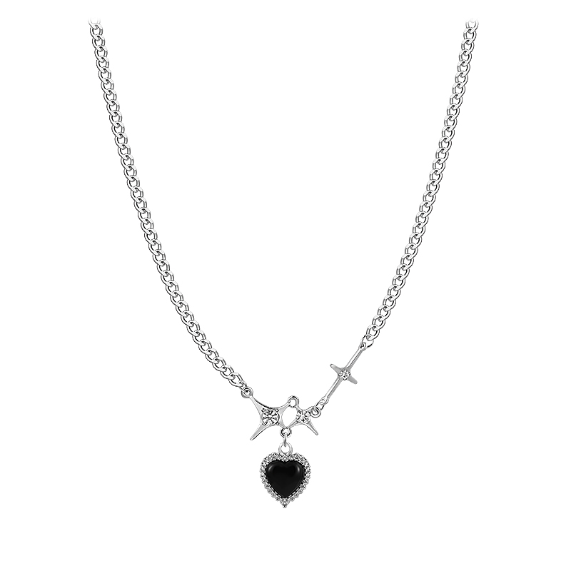 Cross Star Black Heart Pendant Necklace-BlingRunway