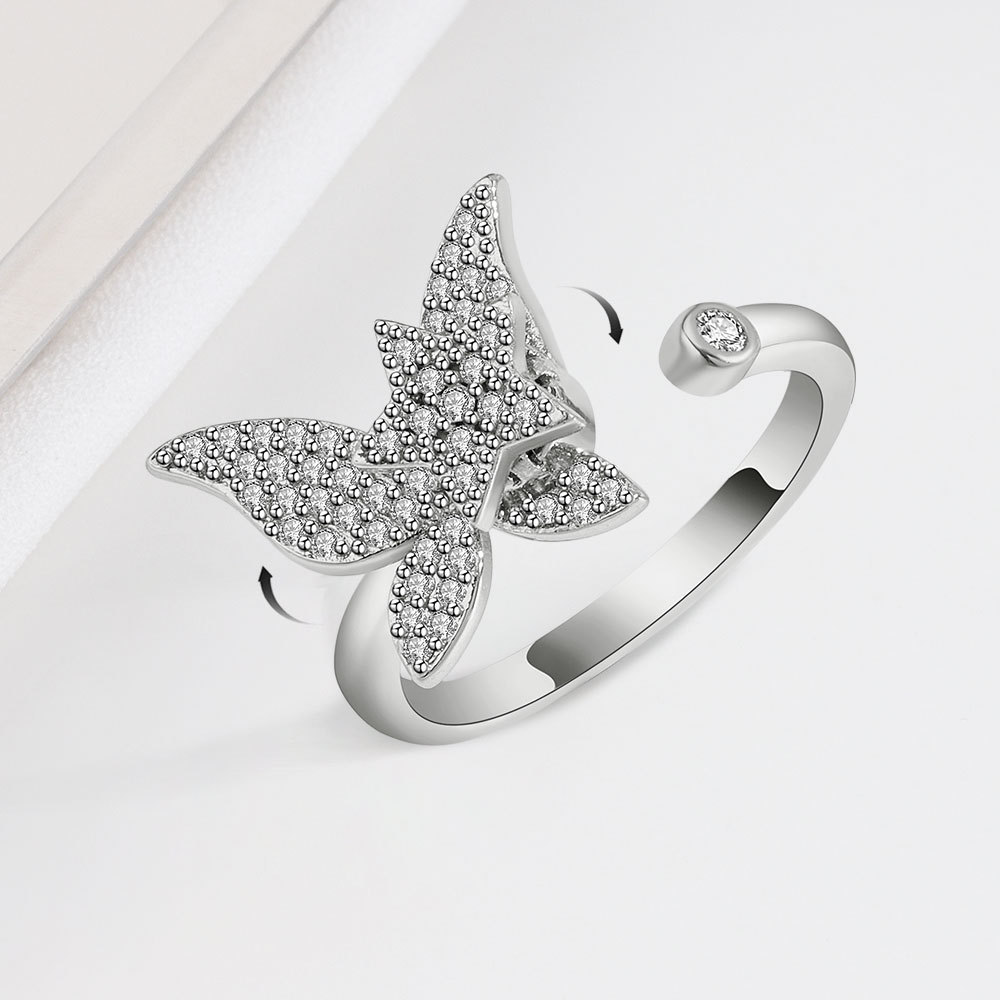 Tiktok Jewelry Turnable Butterfly Handmade Silver Ring-BilngRunway