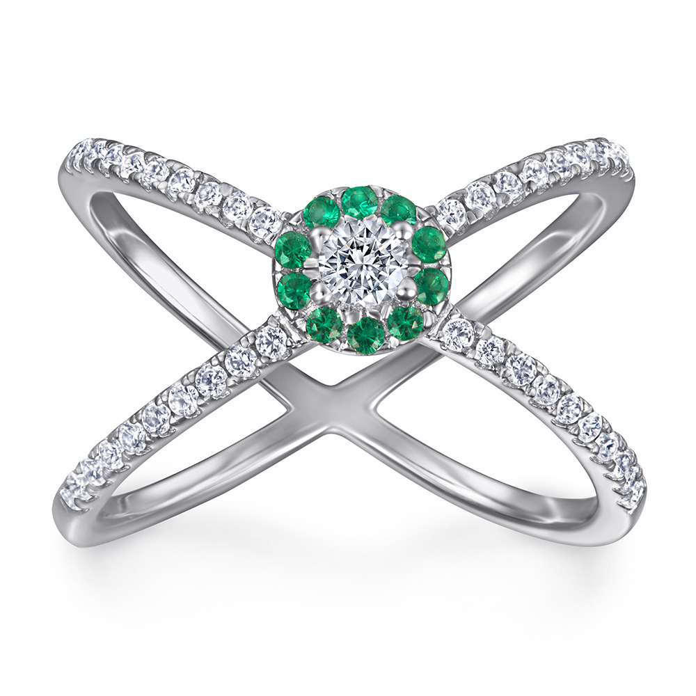 Green zircon French circle cross sterling silver ring