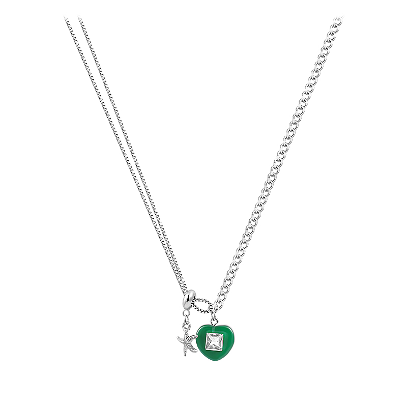 Niche Green Heart Pendant Asymmetric Necklace-BlingRunway