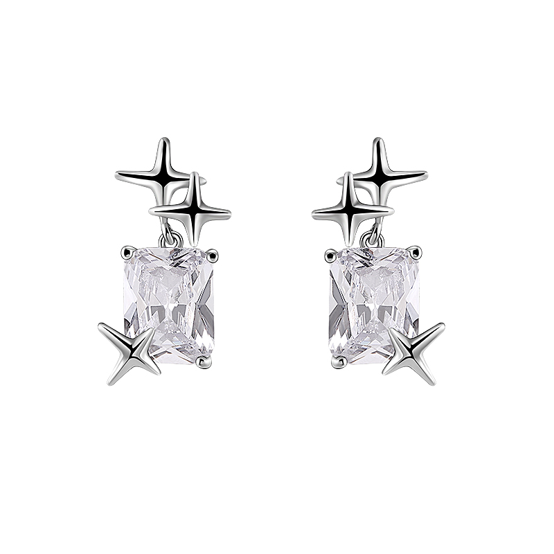 Bling Runway Cross star square zircon earrings