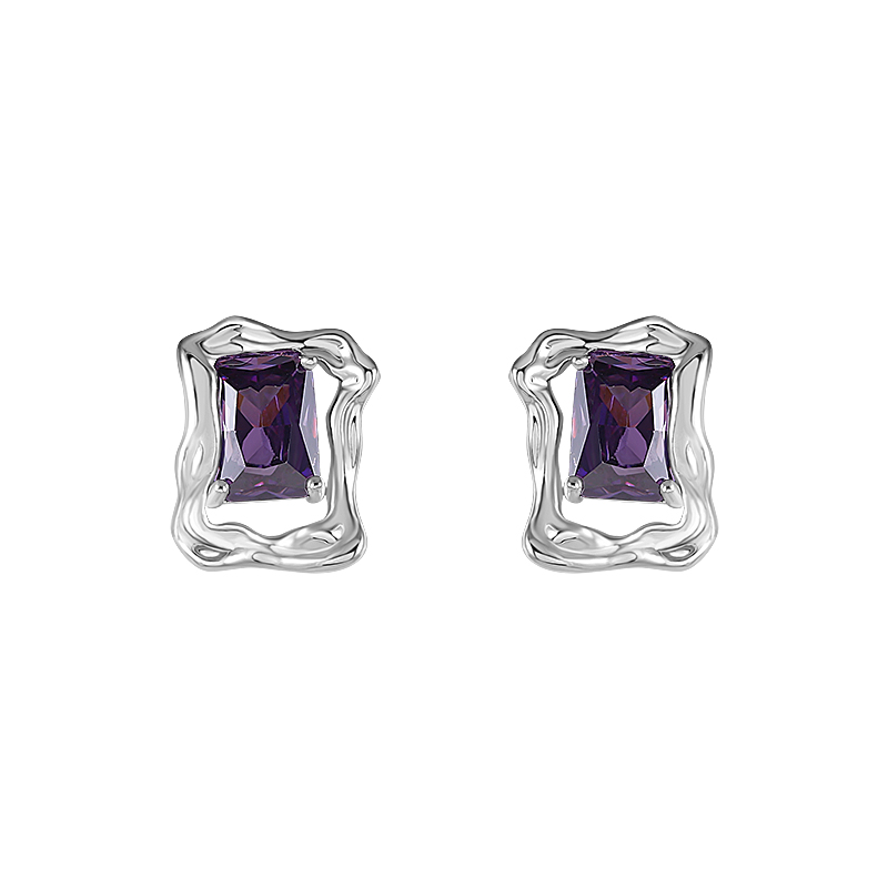 Bling Runway Purple zircon irregular lava texture metal earrings