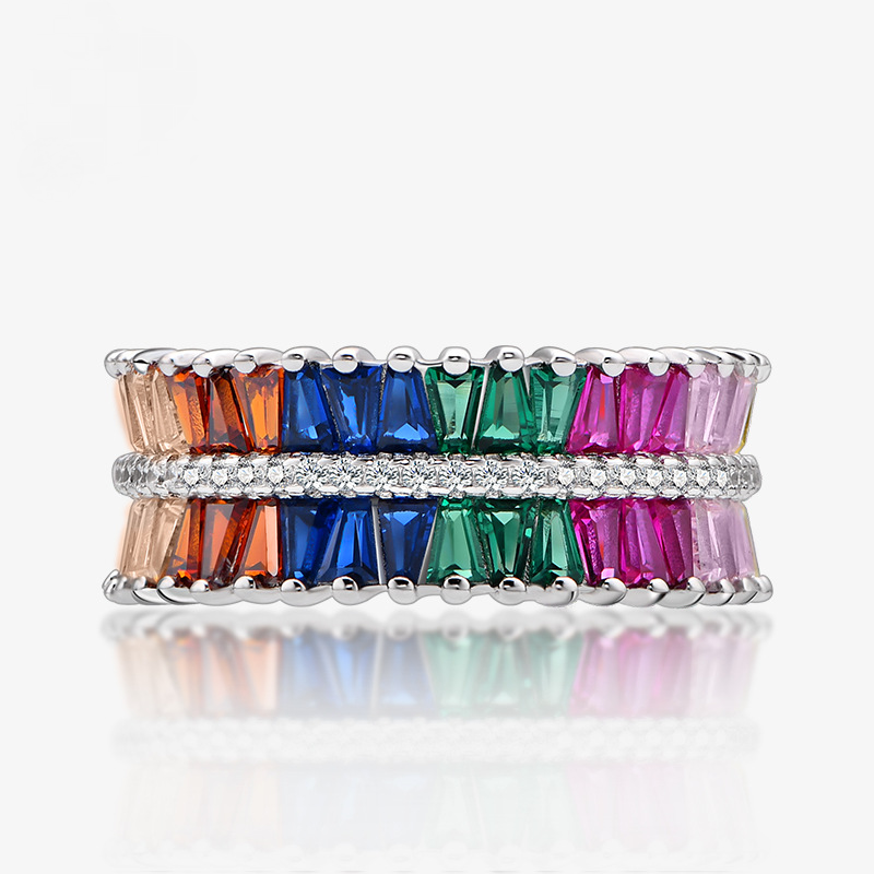 Colorful rhinestone handmade series S925 sterling silver ring
