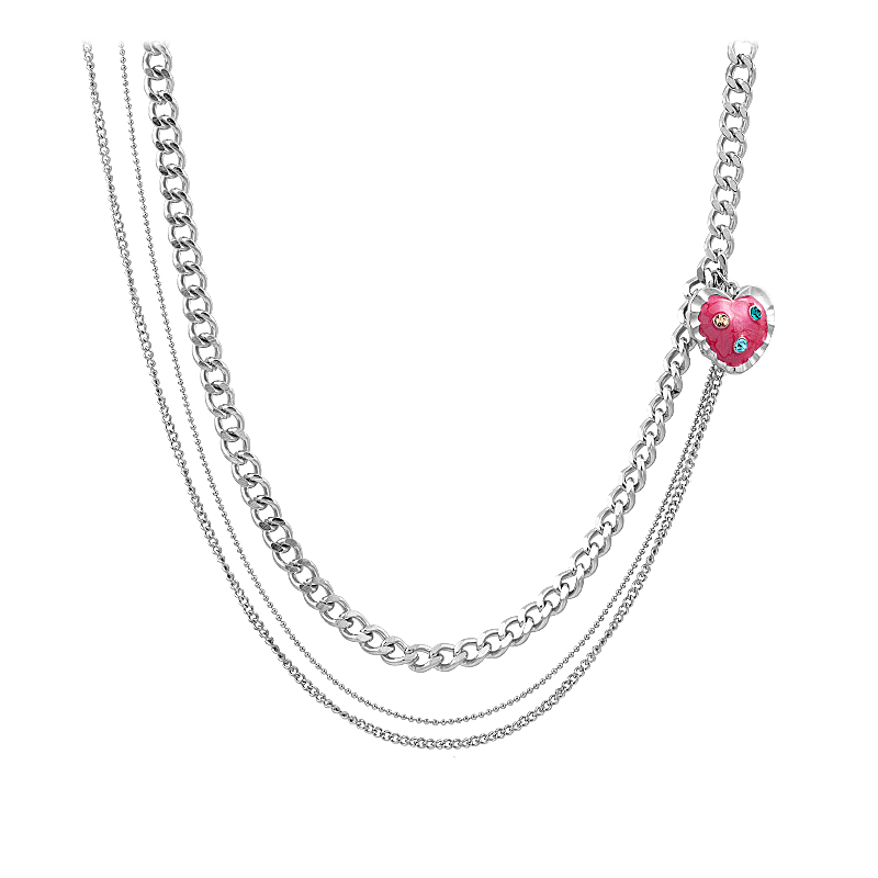 Gem-encrusted, red heart pendant tiered necklace-BlingRunway