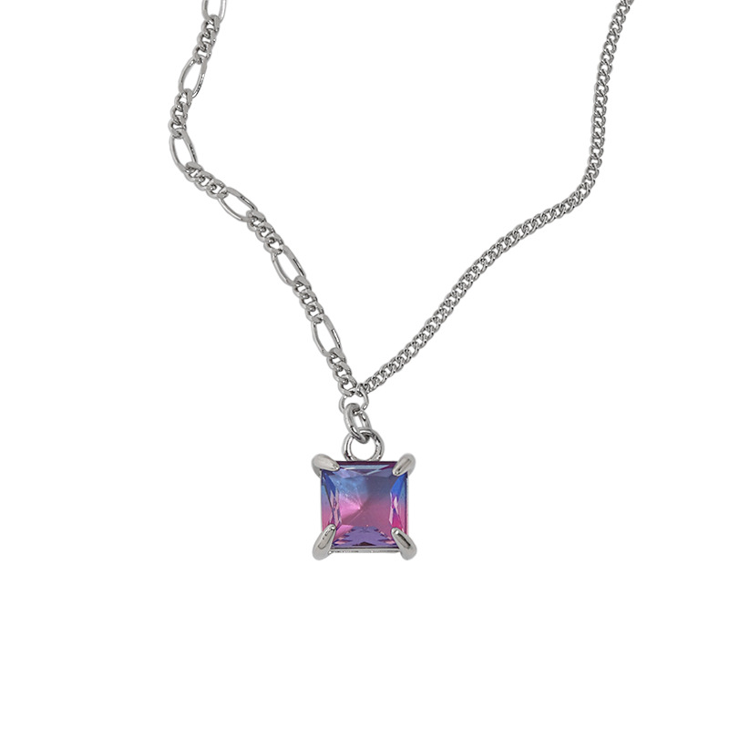 Blue Four Claw Square Pendant S925 Sterling Silver Necklace-BilngRunway