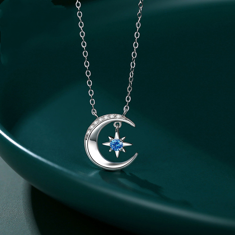 Star Moon Pendant S925 Sterling Silver Necklace-BilngRunway