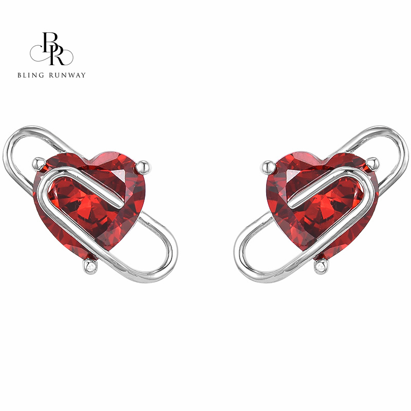 BR BLING RUNWAY  2021 new red pin love earrings trendy earrings-BilngRunway
