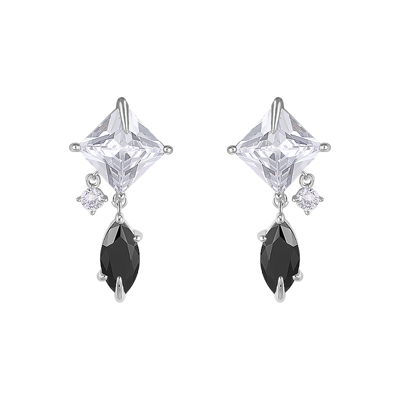 Bling Runway Light luxury niche design Polaris black zircon earrings-BlingRunway