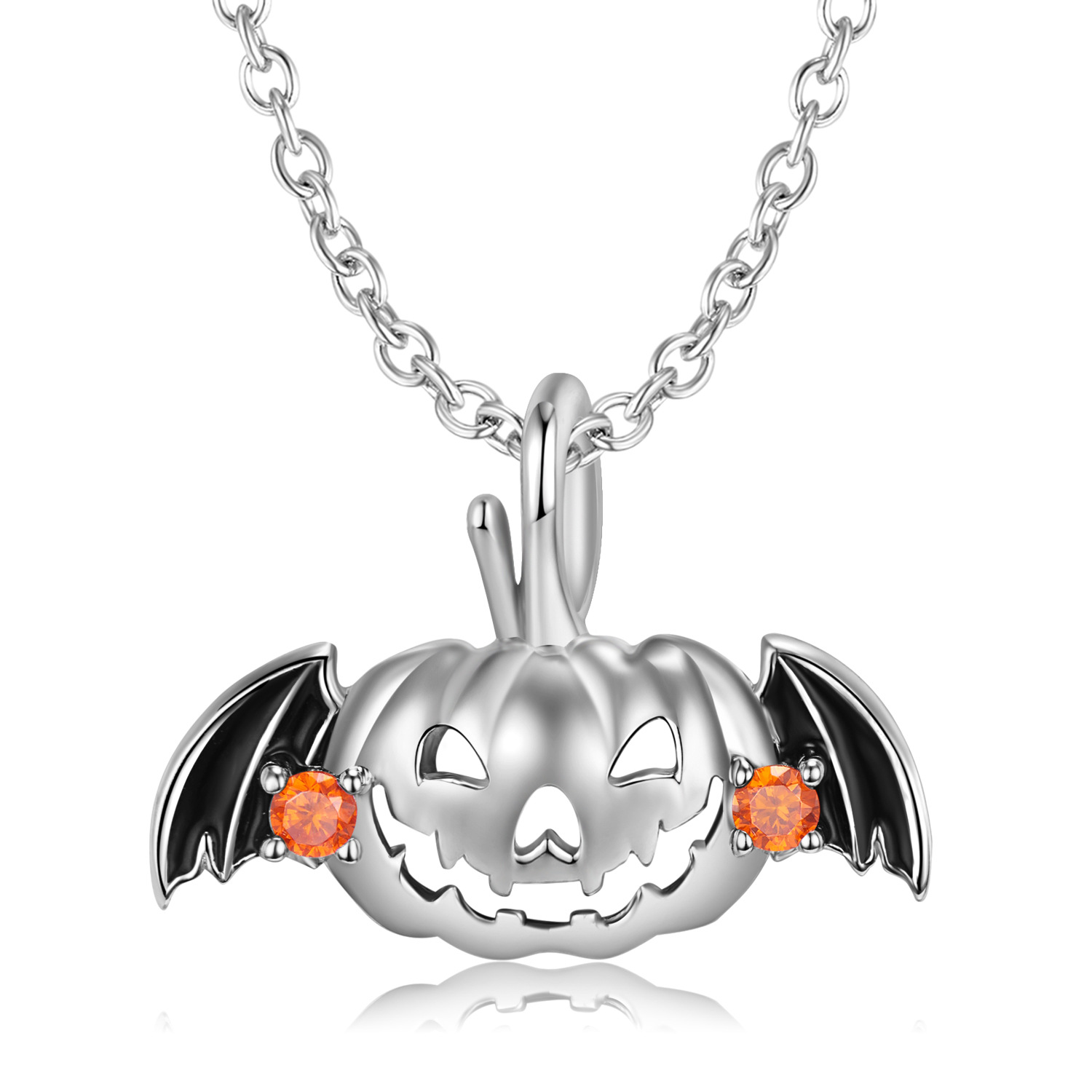 Halloween Collection Flying Pumpkin S925 Sterling Silver Necklace-BlingRunway