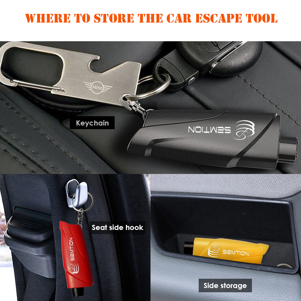 2-in-1 Car Emergency Escape Tool Glass Breaker Seatbelt Cutter with Keychain Pack of 2