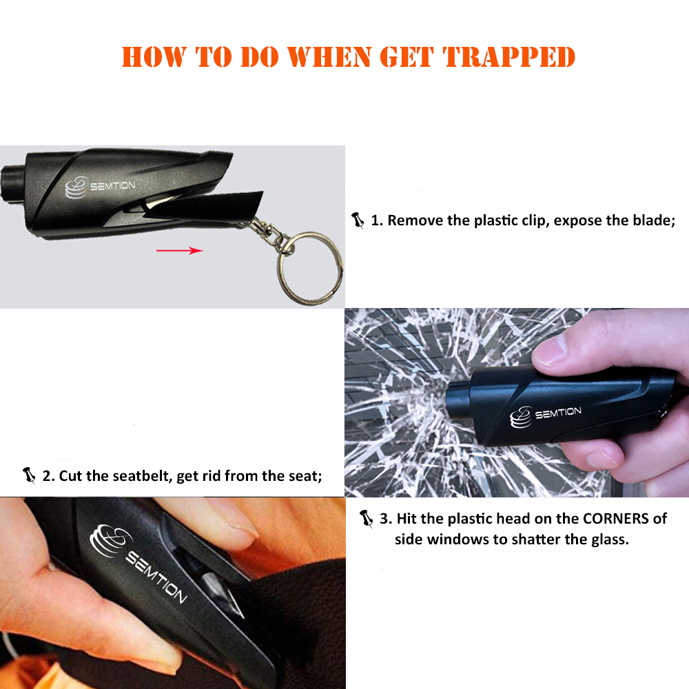 2-in-1 Car Emergency Escape Tool Glass Breaker Seatbelt Cutter with Keychain Pack of 2