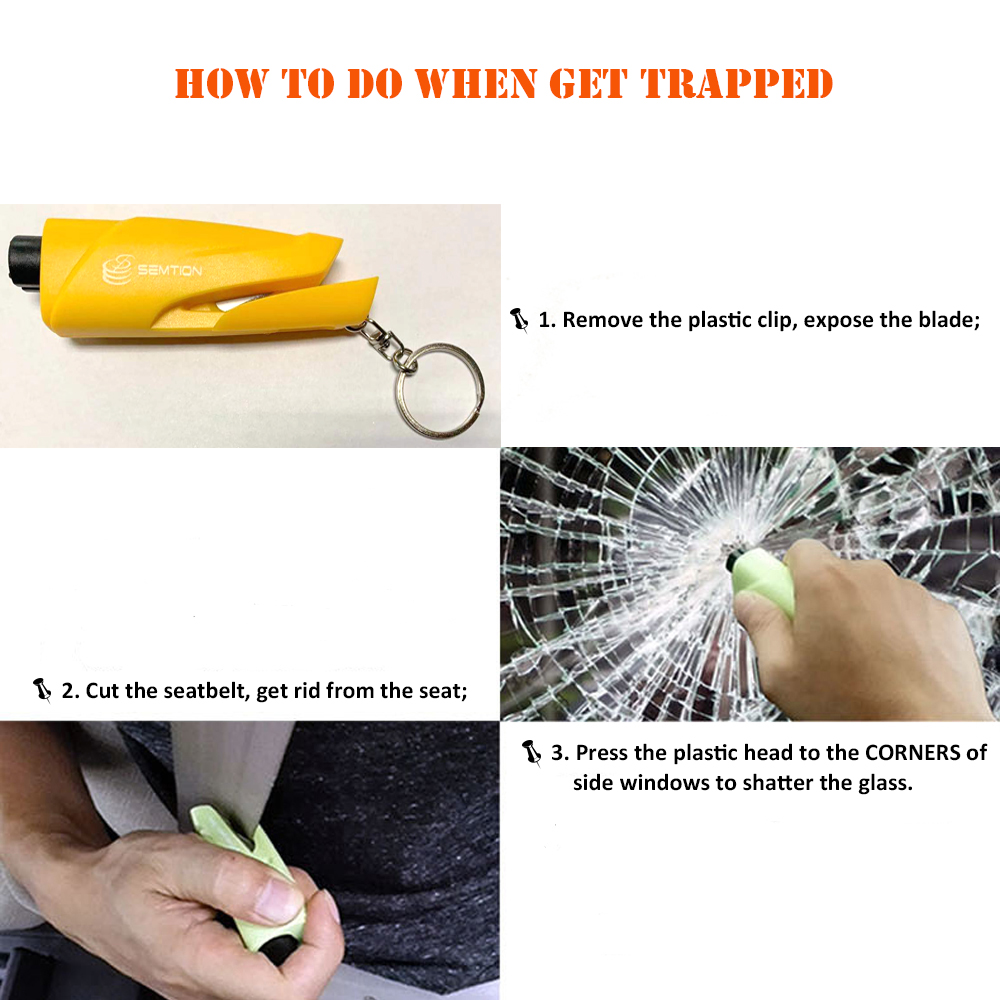 2-in-1 Car Emergency Escape Tool Glass Breaker Seatbelt Cutter with Keychain Pack of 2