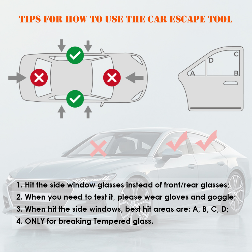 2-in-1 Car Emergency Escape Tool Glass Breaker Seatbelt Cutter with Keychain Pack of 2